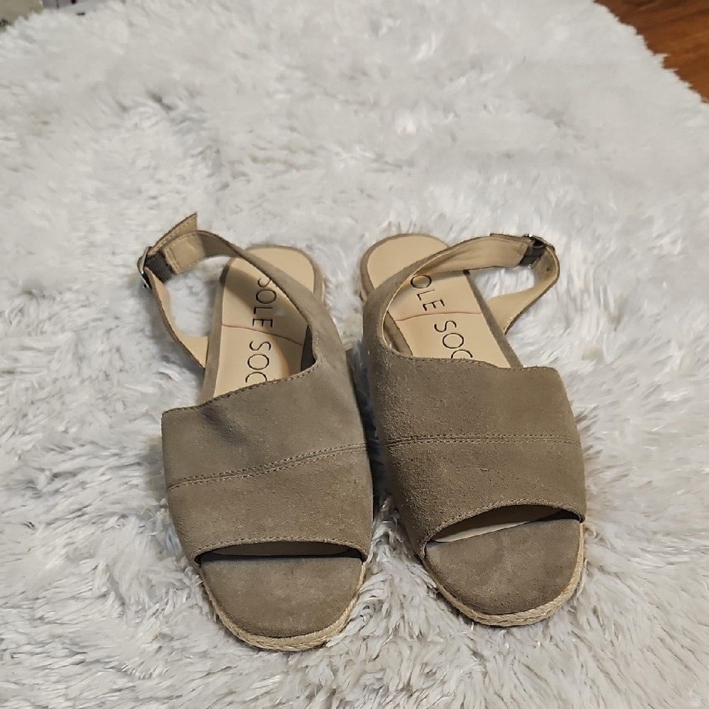 SOLE SOCIETY Taupe Suede Espadrille‎ Slingback Sandals Women's Size 7M 37.5